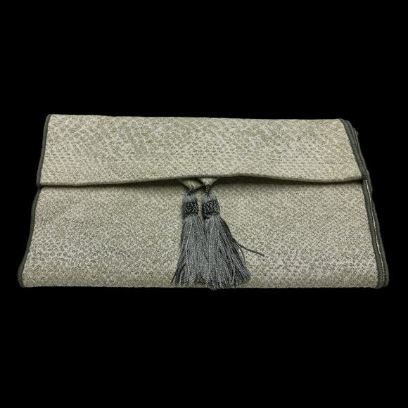 Snake Skin Table Runner Unlined Woven Sparkly Silver Gray Green Tassel 72" NIP - Picture 1 of 10